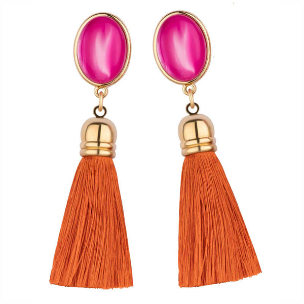 Vergoldete Ohrclips in Pink mit Quaste in Rostorange von AmuseToi