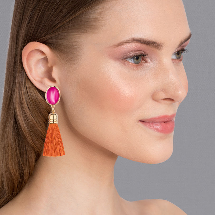Vergoldete Ohrclips in Pink mit Quaste in Rostorange von AmuseToi