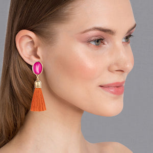 Vergoldete Ohrclips in Pink mit Quaste in Rostorange von AmuseToi