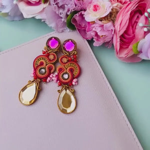 Soutache Ohrstecker in Pink und Champagner