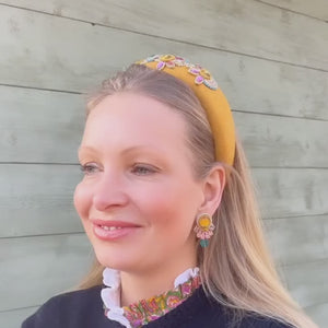 Kleine bunte Soutache-Ohrringe in Gelb, Rosa und Blau