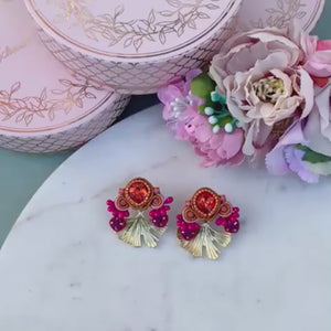 Blatt-SoutacheOhrringe in Orange, Pink und Rosa