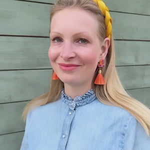 Glitzernde Ohrstecker mit Glas-Kristallen in Pink und Orange mit edler Quaste