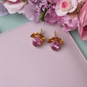 Funkelnde Ohrhänger mit Glas-Kristallen in Orange und Rosa