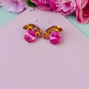 Silberfarbene funkelnde Ohrhänger mit Glas-Kristallen in Orange und Rosa