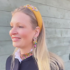 Trendige Soutache-Ohrringe in Gelb, Pink und Blau