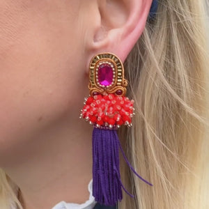 Auffällige Soutache-QuastenOhrringe in Orange, Pink und Violett