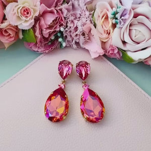 Funkelnde Ohrstecker mit Glas-Kristallen in Pink und Orangepink