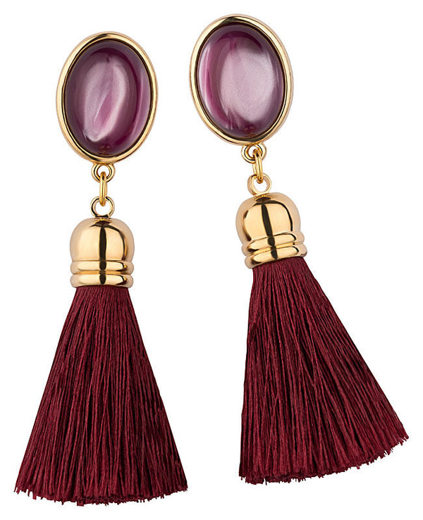 Amethystfarbene Ohrclips mit Quasten in Burgundrot