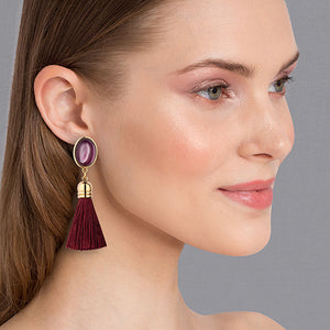 Amethystfarbene Ohrclips mit Quasten in Burgundrot