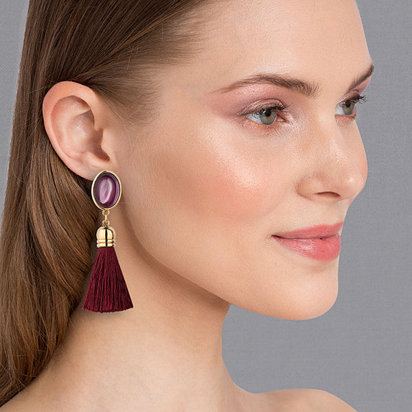 Amethystfarbene Ohrclips mit Quasten in Burgundrot