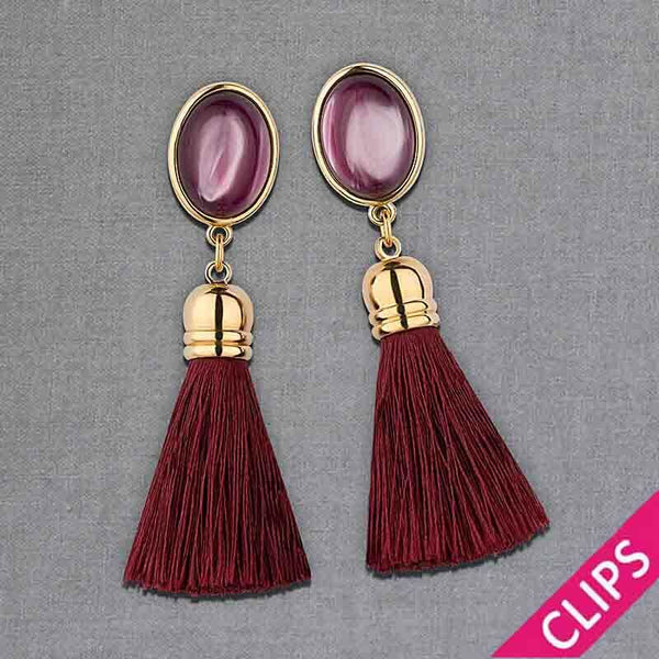 Amethystfarbene Ohrclips mit Quasten in Burgundrot