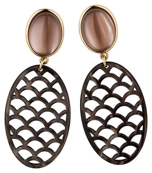Beige ClipOhrringe mit schokobraunem Oval im Marrakesch-Stil von AmuseToi