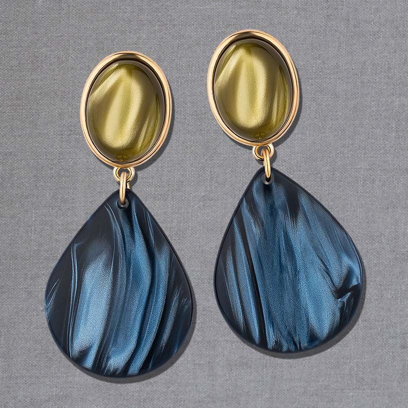 Senfgelbe Ohrstecker mit blauen Tropfen  von AmuseToi