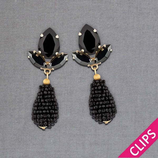 Funkelnde Ohrclips in Schwarz mit glitzernden Tropfen von AmuseToi