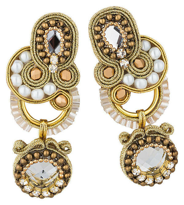 Wunderschöne Soutache-Ohrringe in Gold und Creme