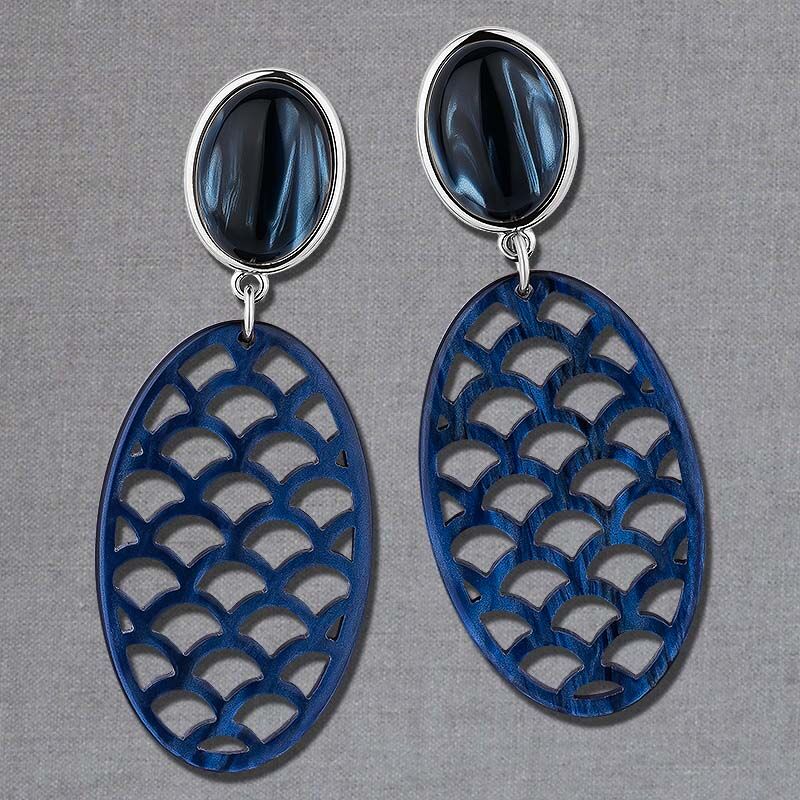 Dunkelblaue Ohrringe mit Oval in Silberfarben von AmuseToi
