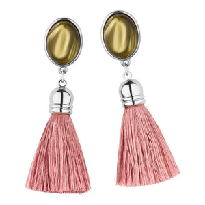 Senfgelbe Ohrstecker mit Quasten in Rosa von AmuseToi in Silberfarben
