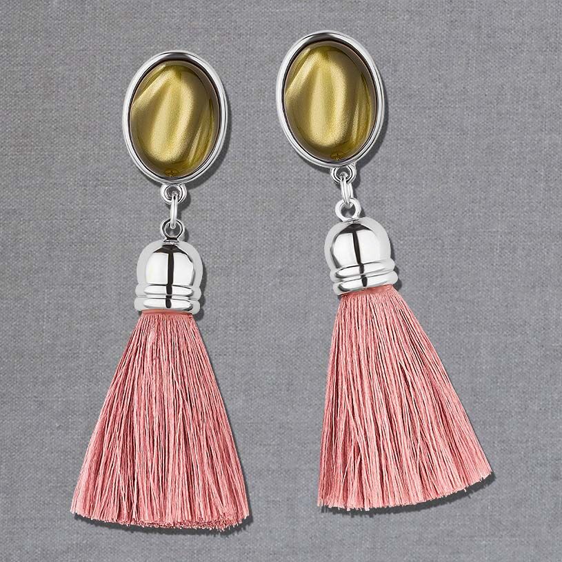 Senfgelbe Ohrstecker mit Quasten in Rosa von AmuseToi in Silberfarben