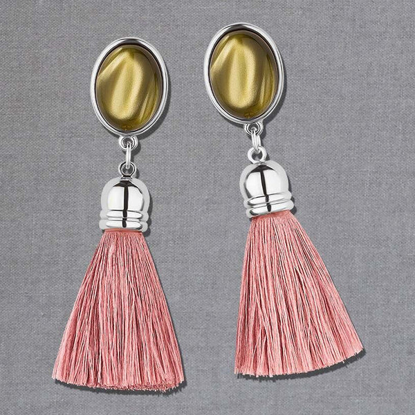 Senfgelbe Ohrstecker mit Quasten in Rosa von AmuseToi in Silberfarben