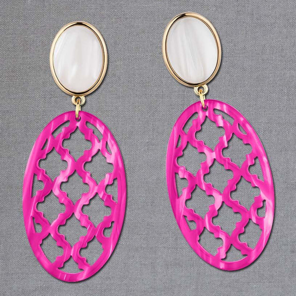 Vergoldete Ohrstecker in wunderschönem Perlmutt mit Oval in Pink im Marrakesch-Stil