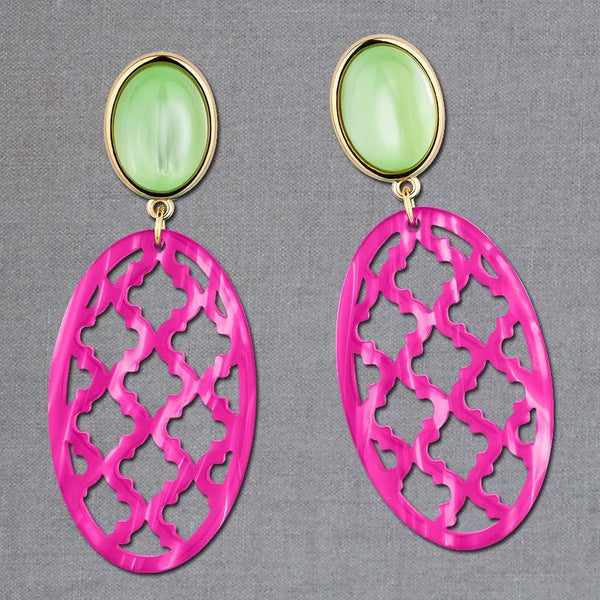 Vergoldete Ohrstecker in wunderschönem Hellgrün mit Oval in Pink im Marrakesch-Stil