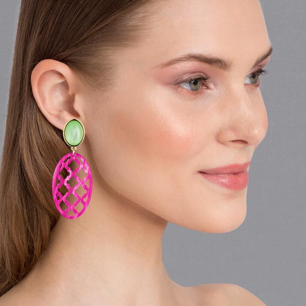 Vergoldete Ohrstecker in wunderschönem Hellgrün mit Oval in Pink im Marrakesch-Stil