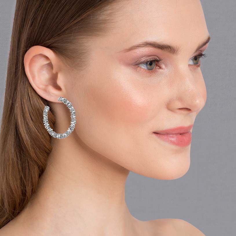 Schöne glitzernde Creolen - rhodiniert