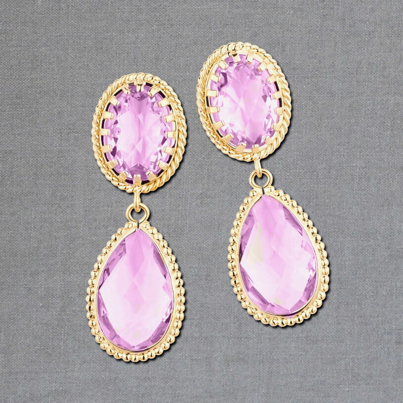 Violette TropfenOhrringe mit funkelnden facettierten Tropfen