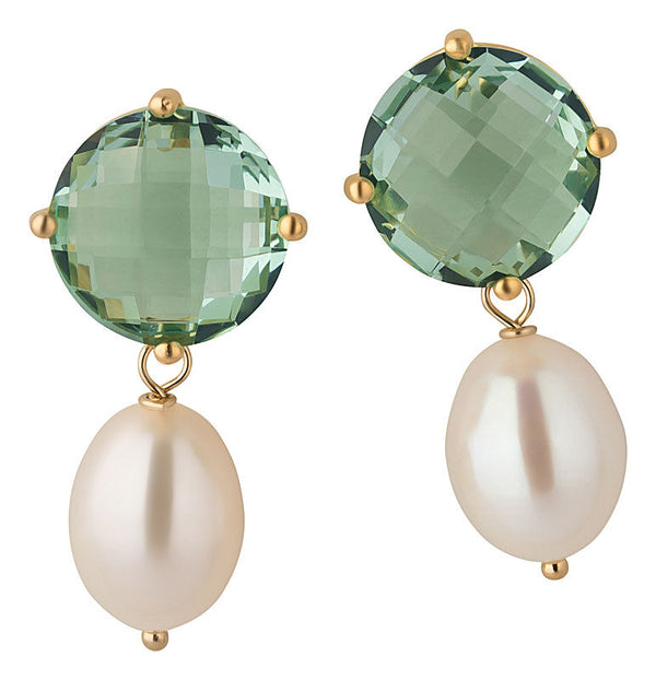 Set aus lindgrünen Ohrsteckern mit Süßwasserperle und Armreif mit lindgrünen Glas-Kristallen